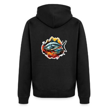 Fisch / Tier / Aquarium / Wasser / Teich / See - Unisex Premium Bio Zip Hoodie - Schwarz - Hinten - Nico (187cm)
