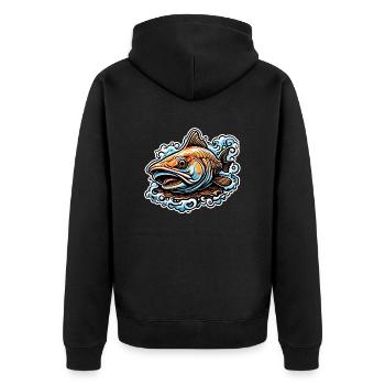 Fisch / Tier / Aquarium / Wasser / Teich / See - Unisex Premium Bio Zip Hoodie - Schwarz - Hinten - Nico (187cm)