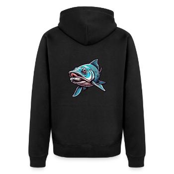 Fisch / Tier / Aquarium / Wasser / Teich / See - Unisex Premium Bio Zip Hoodie - Schwarz - Hinten - Nico (187cm)
