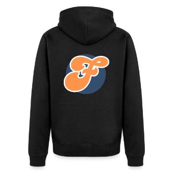 Buchstabe f orange sport - Unisex Premium Bio Zip Hoodie - Schwarz - Hinten - Nico (187cm)