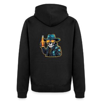 Skull / Totenkopf / Skelett / Gothic / Bier - Unisex Premium Bio Zip Hoodie - Schwarz - Hinten - Nico (187cm)