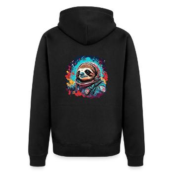 Astronaut / Weltall / Tier / Faultier / Raumschiff - Unisex Premium Bio Zip Hoodie - Schwarz - Hinten - Nico (187cm)