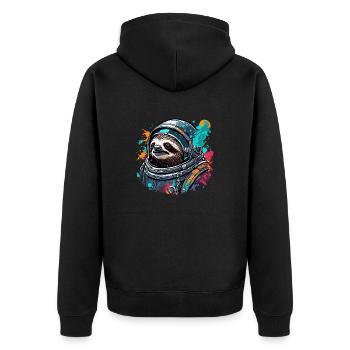 Astronaut / Weltall / Tier / Faultier / Raumschiff - Unisex Premium Bio Zip Hoodie - Schwarz - Hinten - Nico (187cm)