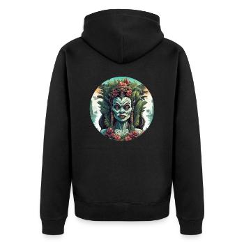 Tiki / Hawaii / Tropisch /Insel / Kultur / Logo - Unisex Premium Bio Zip Hoodie - Schwarz - Hinten - Nico (187cm)