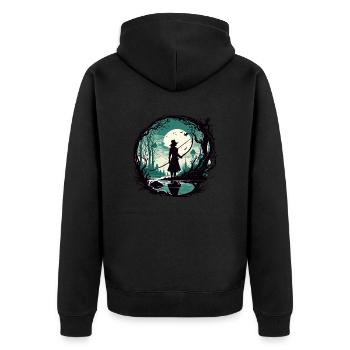 Angler Siluette / angeln / Fisch / See / Sport - Unisex Premium Bio Zip Hoodie - Schwarz - Hinten - Nico (187cm)