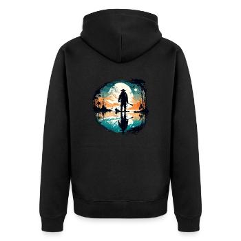 Angler Siluette / angeln / Fisch / See / Sport - Unisex Premium Bio Zip Hoodie - Schwarz - Hinten - Nico (187cm)