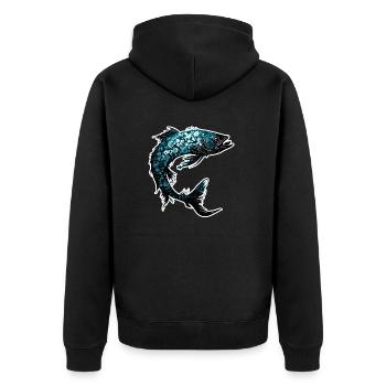 Angler Siluette / angeln / Fisch / See / Sport - Unisex Premium Bio Zip Hoodie - Schwarz - Hinten - Nico (187cm)