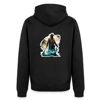 Angler Siluette / angeln / Fisch / See / Sport - Unisex Premium Bio Zip Hoodie - Schwarz - Hinten - Nico (187cm)