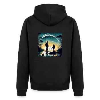 Angler Siluette / angeln / Fisch / See / Sport - Unisex Premium Bio Zip Hoodie - Schwarz - Hinten - Nico (187cm)