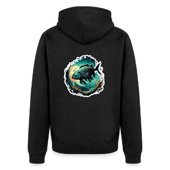 Angler Siluette / angeln / Fisch / See / Sport - Unisex Premium Bio Zip Hoodie - Schwarz - Hinten - Nico (187cm)
