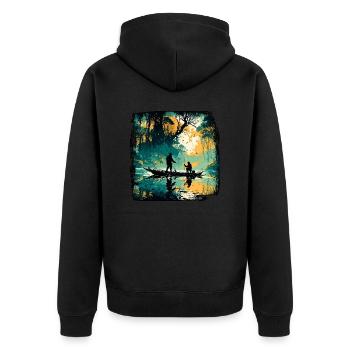 Angler Siluette / angeln / Fisch / See / Sport - Unisex Premium Bio Zip Hoodie - Schwarz - Hinten - Nico (187cm)