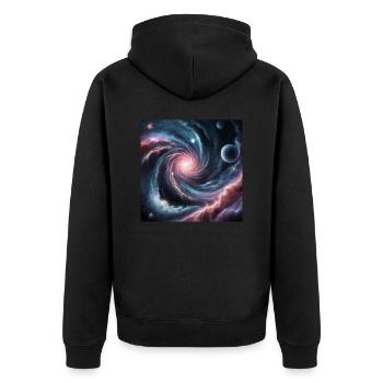 Universum 2 - Unisex Premium Bio Zip Hoodie - Schwarz - Hinten - Nico (187cm)