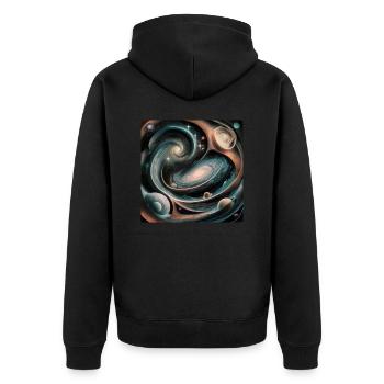 Universum KI Design - Unisex Premium Bio Zip Hoodie - Schwarz - Hinten - Nico (187cm)