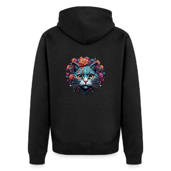 Cool Cat / Funny / Animal / Pet / Crazy - Unisex Premium Organic Zip Hoodie - black - Back - Nico (187cm)