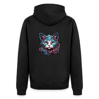 Cool Cat / Funny / Animal / Pet / Crazy - Unisex Premium Organic Zip Hoodie - black - Back - Nico (187cm)