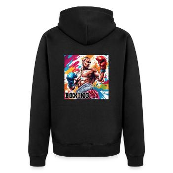 Boxer / Sport / Kampf / Arena / Boxring / Fäuste - Unisex Premium Bio Zip Hoodie - Schwarz - Hinten - Nico (187cm)