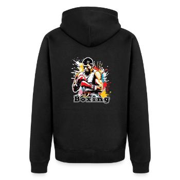 Boxer / Sport / Kampf / Arena / Boxring / Fäuste - Unisex Premium Bio Zip Hoodie - Schwarz - Hinten - Nico (187cm)