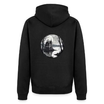 Lakeside House / Cabin / Lake / Mountains / Nature /Forest - Unisex Premium Organic Zip Hoodie - black - Back - Nico (187cm)