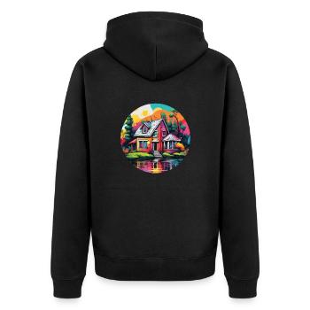 Lakeside House / Cabin / Lake / Mountains / Nature /Forest - Unisex Premium Organic Zip Hoodie - black - Back - Nico (187cm)