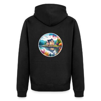 Lakeside House / Cabin / Lake / Mountains / Nature /Forest - Unisex Premium Organic Zip Hoodie - black - Back - Nico (187cm)