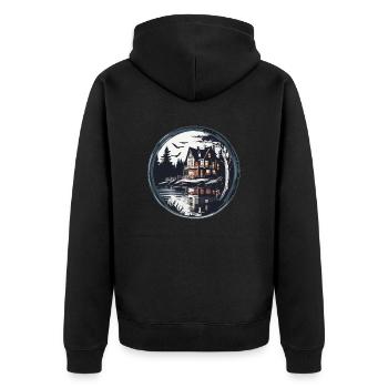 Lakeside House / Cabin / Lake / Mountains / Nature /Forest - Unisex Premium Organic Zip Hoodie - black - Back - Nico (187cm)