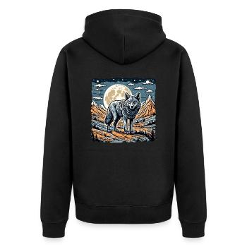 Wolf / Rudel / Wald / Wild / Tierwelt / heulen - Unisex Premium Bio Zip Hoodie - Schwarz - Hinten - Nico (187cm)