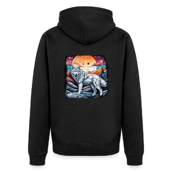 Wolf / Rudel / Wald / Wild / Tierwelt / heulen - Unisex Premium Bio Zip Hoodie - Schwarz - Hinten - Nico (187cm)