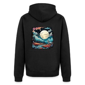 Wolf / Rudel / Wald / Wild / Tierwelt / heulen - Unisex Premium Bio Zip Hoodie - Schwarz - Hinten - Nico (187cm)