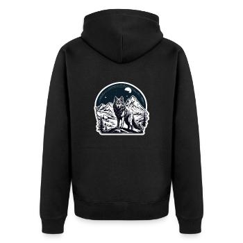 Wolf / Rudel / Wald / Wild / Tierwelt / heulen - Unisex Premium Bio Zip Hoodie - Schwarz - Hinten - Nico (187cm)