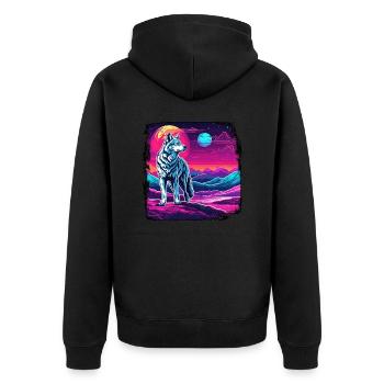 Wolf / Rudel / Wald / Wild / Tierwelt / heulen - Unisex Premium Bio Zip Hoodie - Schwarz - Hinten - Nico (187cm)