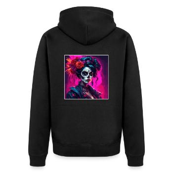 La Catrina/ Tattoo / Mexiko / Totenkopf / Skull - Unisex Premium Bio Zip Hoodie - Schwarz - Hinten - Nico (187cm)
