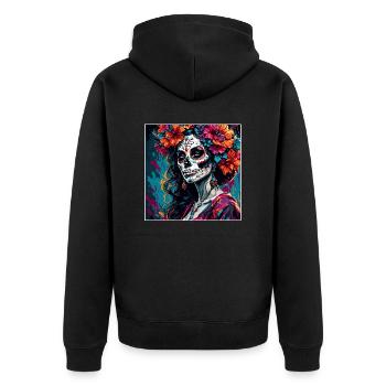 La Catrina/ Tattoo / Mexiko / Frau /Skull - Unisex Premium Bio Zip Hoodie - Schwarz - Hinten - Nico (187cm)