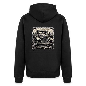 Auto / Fahrzeug / PKW / Mobil / Old Timer / fahren - Unisex Premium Bio Zip Hoodie - Schwarz - Hinten - Nico (187cm)
