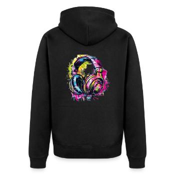 Graffiti Kopfhörer Headphones - Unisex Premium Bio Zip Hoodie - Schwarz - Hinten - Nico (187cm)