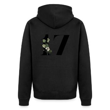 Numéro 17 floral vert -17e anniversaire floral - Veste à capuche bio Premium Unisexe - noir - Dos - Nico (187cm)