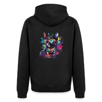 Superhelden Kätzchen - Unisex Premium Bio Zip Hoodie - Schwarz - Hinten - Nico (187cm)