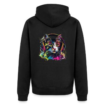 Katze mit großen Kopfhörern - Unisex Premium Bio Zip Hoodie - Schwarz - Hinten - Nico (187cm)