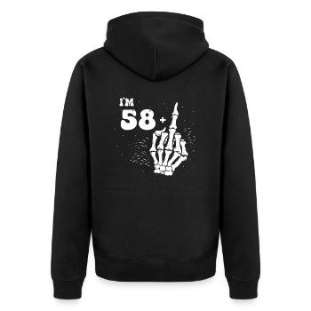 I Am 58 Plus Middle Finger - 59th Birthday - Unisex Premium Organic Zip Hoodie - black - Back - Nico (187cm)