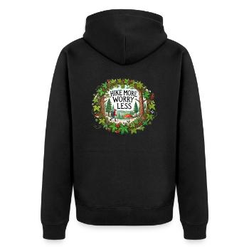 Hike more worry less - Unisex Premium Organic Zip Hoodie - black - Back - Nico (187cm)