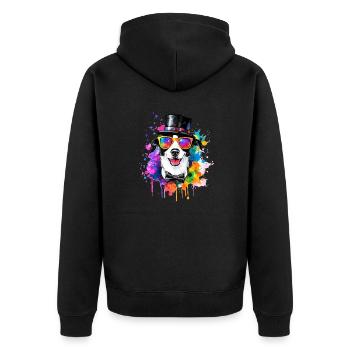 Party Hund mit Zylinder Hut Sonnenbrille Graffiti - Unisex Premium Bio Zip Hoodie - Schwarz - Hinten - Nico (187cm)