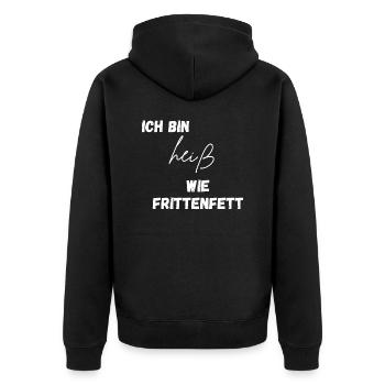 Heiß wie Frittenfett - Unisex Premium Bio Zip Hoodie - Schwarz - Hinten - Nico (187cm)