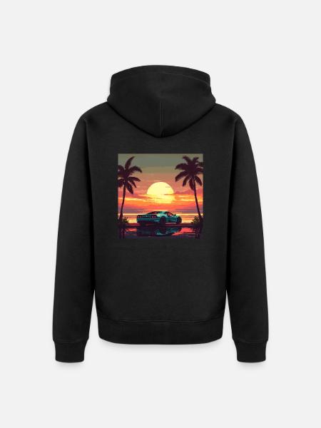 Sonnenuntergang im Sportwagen Retro Vintage Pixel - Unisex Premium Bio Zip Hoodie - Schwarz