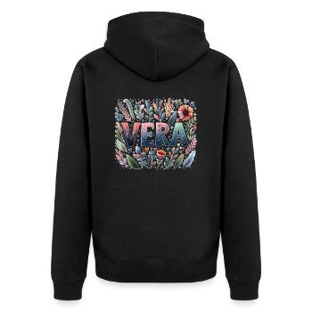 Vera Surname First name Watercolor - Unisex Premium Organic Zip Hoodie - black - Back - Nico (187cm)
