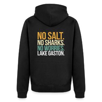 Seeidylle am Lake Gaston - Unisex Premium Bio Zip Hoodie - Schwarz - Hinten - Nico (187cm)