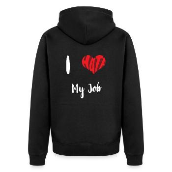 Hasse meinen Job Stopp Hass Anti Hass - Unisex Premium Bio Zip Hoodie - Schwarz - Hinten - Nico (187cm)