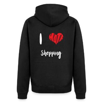 Hass Shopping Stopp Hass Anti Hass - Unisex Premium Bio Zip Hoodie - Schwarz - Hinten - Nico (187cm)