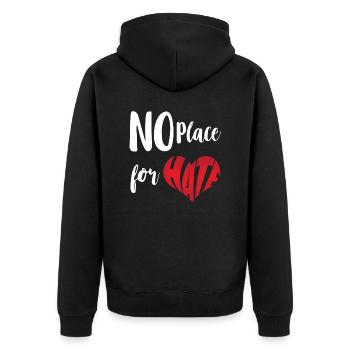 Kein Platz für Hass Stopp Hass Anti Hass - Unisex Premium Bio Zip Hoodie - Schwarz - Hinten - Nico (187cm)