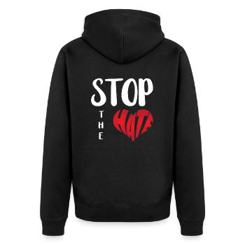Kein Hass Abneigung Stopp Hass Anti Hass - Unisex Premium Bio Zip Hoodie - Schwarz - Hinten - Nico (187cm)