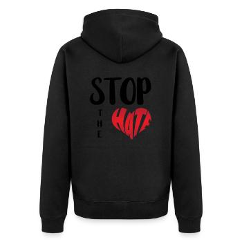 Kein Hass Abneigung Stopp Hass Anti Hass - Unisex Premium Bio Zip Hoodie - Schwarz - Hinten - Nico (187cm)