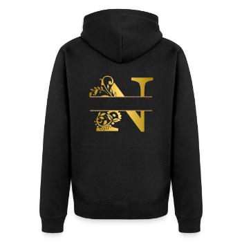 Personalisierter Buchstabe n Gold Blumen - Geschenkidee - Unisex Premium Bio Zip Hoodie - Schwarz - Hinten - Nico (187cm)
